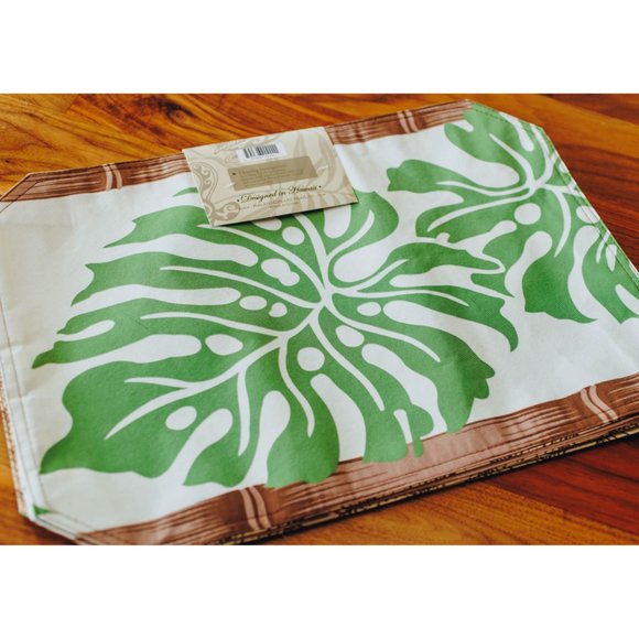 Hawaiian Tropical print fabric table mat, green and white NWT - Picture 5 of 5